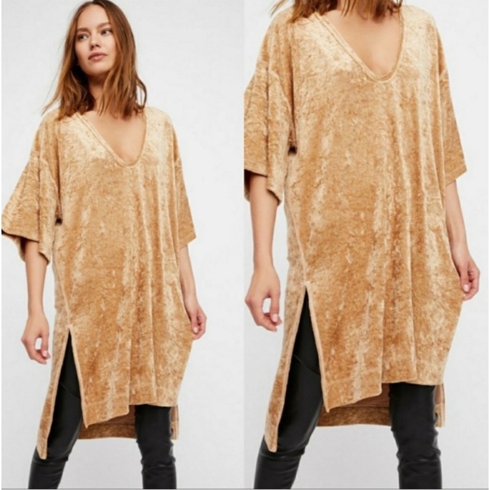 FREE PEOPLE • WE THE FREE Crushed Velvet Tunic in gold xs